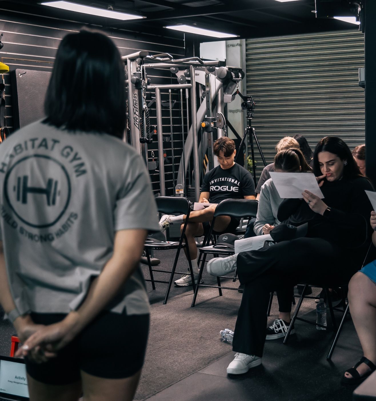 Habitat Gym members attending a community nutrition workshop inside Prestons private gym